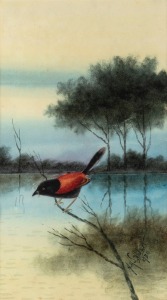 HERBERT HEPBURN CALVERT (1870-1923), Red-backed Fairy-Wren, watercolour, signed lower right "H.H. Calvert, 1920", 32 x 18cm, 51 x 41cm overall