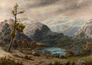THOMAS PEERLESS (1858-1896), New Zealand mountain scene, watercolour, signed lower left "T. Peerless", 43 x 60cm, 73 x 92cm overall