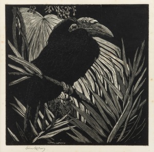 LIONEL LINDSAY (1874-1961), Hornbill, woodblock, signed lower left "Linonel Lindsay", 16 x 15cm, 37 x 32cm overall