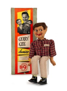 An original "GERRY GEE Junior" ventriloquist's doll in the original Sterne Dolls/GTV&nbsp;9 box; circa 1960; the doll in his original outfit and in very good condition. The box 59 x 22.5cm.