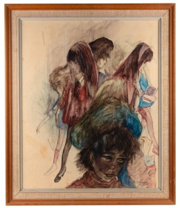 BROWNIE DOWNING (1924-1995), French School Children, oil on board, signed lower right "Brownie Downing", titled verso, with catalogue No.2, ​​​​​​​62 x 51cm, 75 x 63cm overall