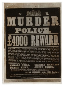 146 · NED KELLY. Box of five antique glass plate negatives, including photograph of KELLY GANG reward poster, ROBERT HODDLE, etc. [Melbourne, circa 1890s]