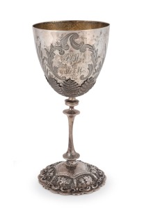 An antique Colonial Australian silver goblet with fern decoration, 19th century, 18.5cm high, 194 grams