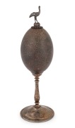 An antique Australian silver plated emu egg ornament with emu finial, late 19th century, ​​​​​​​33cm high