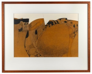 ROBERT HOLCOMBE (1945 - ), I.) Akurra Country I, Flinders Ranges, 2005, II.) Akurra Country III, Flinders Ranges, 2005, ink and acrylic on watercolour board, signed lower right, gallery labels verso, 39 x 57cm, 62.5 x 77.5cm each overall
