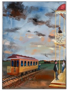 BERNARD HESLING&nbsp;(1905-1987), (outback train), enamel on tin panel, signed lower right "Hesling, '59", ​​​​​​​59 x 43cm