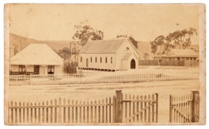 Circa 1875 carte-de-visite&nbsp;size albumen paper print laid down on backing card and titled verso in manuscript "Catholic Chapel of Priest Residence Stanthorpe", with the ink handstamp of "J.P. STELTER, Photographic Artist, Maryland Street, Stanthorpe". Over