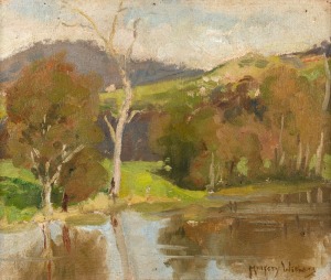 MARGERY&nbsp;WITHERS&nbsp;(1874-1966), (river scene landscape), oil on board, signed lower right, 25 x 30cm, 40 x 45cm overall