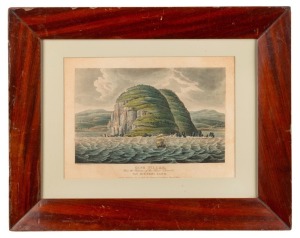 JOSEPH LYCETT (1775-1828), Cape Pillar, Near The Entrance Of The River Derwent, Van Diemen's Land, hand-coloured aquatint, housed in an antique mahogany and cedar frame, ​​​​​​​21 x 31cm, 40 x 50cm overall.