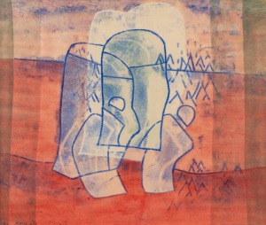 LUDWIG HIRSCHFELD MACK (1893 - 1964), Abstract Composition with figures, Monotype with watercolour on paper, signed L.H. Mack and dated 1959 lower left, 20 x 23cm; framed 32 x 36cm.