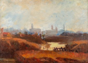 ARTIST UNKNOWN, Cottage, Melbourne Road, Creswick, 1898, oil on board, signed (illegible) and titled verso, ​​​​​​​24 x 35cm, 34 x 44cm overall.