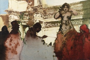 WILLIAM BLAMIRE YOUNG (1862-1935), Figures&nbsp;and Buildings, watercolour, signed lower left "Blamire Young", 32 x 47cm, 61 x 72cm overall.