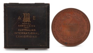 Large bronze medal by Wyon (76mm)&nbsp;for the "AUSTRALIAN INTERNATIONAL EXHIBITIONS&nbsp;SYDNEY 1879-80, MELBOURNE 1880-81" Royal Commission, the obverse featuring Edward Albert, the Prince of Wales, the&nbsp;reverse inscribed to "A.H. GASPARINI FOR SERVICES", in EF co