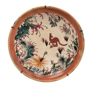 326 · ARTHUR MERRIC BOYD & NEIL DOUGLAS pottery dish with wildflower and kangaroo decoration, incised "A.M.B." and signed "Neil Douglas, Australia", ​​​​​​​20.5cm diameter