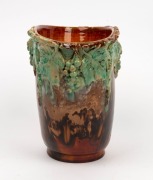 UNA DEERBON brown and green glazed pottery vase with applied grape motif, incised "Una Deerbon", 21cm high, 23cm high - 2