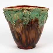 UNA DEERBON brown and green glazed pottery vase with applied grape motif, incised "Una Deerbon", 21cm high, 23cm high - 3