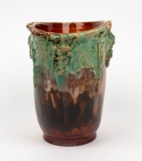 UNA DEERBON brown and green glazed pottery vase with applied grape motif, incised "Una Deerbon", 21cm high, 23cm high - 4