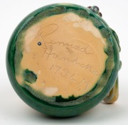 REMUED&nbsp;pottery jug with applied grape decoration, incised "Remued, Hand Made, 173/LM", 11cm high, 18cm wide - 3