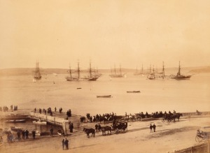 SYDNEY & NEW SOUTH WALES A large album containing a collection of large format albumen paper prints, circa 1870s - early 1880s, including several images of the visit of the British Detached Squadron in July 1881, with images of the ships and the welcoming