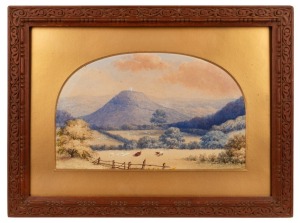 CHARLES ERNEST ASTLEY (attributed), (1869-1929), Rocky Hill War Memorial, Goulburn, N.S.W. watercolour, housed in an impressive carved Australian cedar frame most likely made by the artist, ​​​​​​​16 x 26cm, 28 x 38cm overall