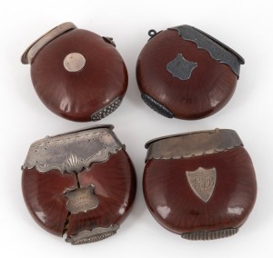 Four antique silver mounted Queensland burra nut vestas, 19th/20th century, the largest 5cm high