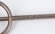 Four Australiana silver plated bread forks with emus, kangaroo, boomerang and Australian map, two with fiddleback blackwood handles, by Stoke & Sons and Stewart Dawson, 19th/20th century, ​​​​​​​the largest 26cm long - 4