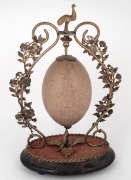 An antique Australian silver plated emu egg ornament carved with lyrebird in bush landscape, adorned with kangaroo and emu finial, late 19th century, ​​​​​​​30.5cm high - 2