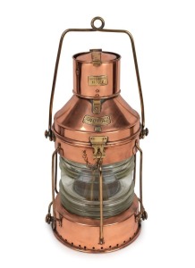 An antique copper and brass ship's lantern, 19th/20th century, 59cm high overall