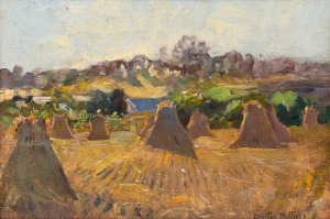 WALTER WITHERS (1854-1914), (summer harvest), oil on board, signed lower right "Walter Withers", 24 x 36cm, 37 x 48cm overall.
