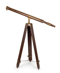A brass telescope on timber tripod, 96cm long.