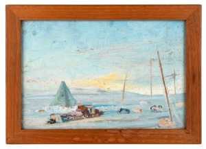 GEORGE EDWARD MARSTON (1882 - 1940), The Winter Quarters of the British Antarctic Expedition, 1907, oil on board, 16 x 23.5cm; framed 19 x 27cm overall.