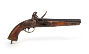 An antique flintlock cavalry pistol, late 18th century, ​​​​​​​39.5cm long.