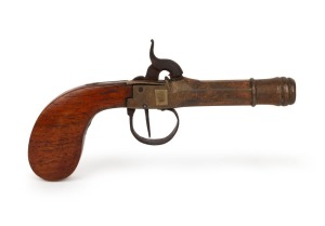 An antique cannon barrel percussion cap pocket pistol, early to mid 19th century, 16cm long.