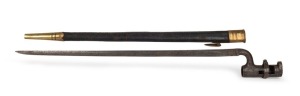 An antique English socket bayonet with broad arrow marks and scabbard, early to mid 19th century, 52.5cm long