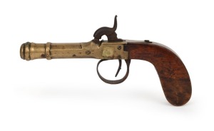 An antique cannon barrel percussion cap pocket pistol, early to mid 19th century, ​​​​​​​16cm long.