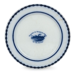 "COMPANIA DE NAVEGACION A VAPOR DEL RIO BERMEJO" antique English stoneware plate, 19th century, 25cm diameter.