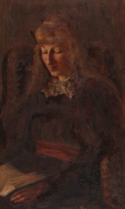 ARTIST UNKNOWN, portrait of a young lady, oil on canvas, signed lower left, 75 x 45cm, 93 x 62cm overall