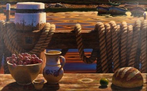 ERNESTO ARRISUENO (b.1953, Peru, Australia), Golden Twilight, oil on canvas, signed and dated 2003 lower right, 80 x 130cm; framed 98 x 150cm. Accompanied by the original invoice from Wagner Art Gallery, Paddington [2004].