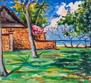 BARRY HUMPHRIES (1934-2023), Bali, oil on canvas, signed lower right "Barry Humphries, '88", 46 x 50cm, 64 x 68cm overall.