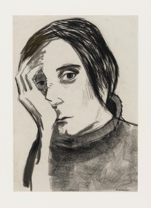 CHARLES BLACKMAN (1928-2018), Barry Humphries, circa 1963-64 (Paris), conte on paper, signed lower right "Blackman", 49 x 35.5cm, 73 x 58cm overall