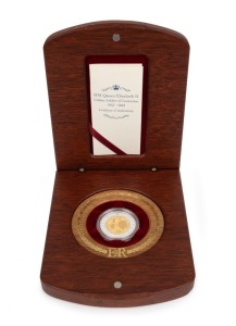 2003 $20 bi-metal Golden Jubilee of Coronation 1953-2003 silver and pure gold ½oz coin which depicts the four effigies of Queen Elizabeth that had appeared on Australian coins. Attractively presented in a felt-lined timber case, with Certificate of Authenticity for No.0537.