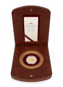 2003 $20 bi-metal Golden Jubilee of Coronation 1953-2003 silver and pure gold &frac12;oz coin which depicts the four effigies of Queen Elizabeth that had appeared on Australian coins. Attractively presented in a felt-lined timber case, with Certificate of Authen