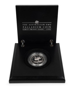 1995 $40 (1oz) Palladium Emu Proof in felt-lined case of issue. With Certificate of Authenticity No.2058 of only 2,500 produced.