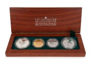 THE 1995 AUSTRALIAN FAMILY OF PRECIOUS METAL PROOF COINS: comprising of a $1 (1oz) Australian Kookaburra silver Proof, a $100 (1oz) pure gold Australian Nugget Proof, a $100 (1oz) platinum Koala Proof, and a $40 (1oz) Australian Emu Proof, all beautifully