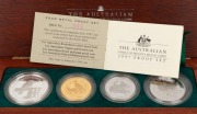 THE 1997 AUSTRALIAN FAMILY OF PRECIOUS METAL PROOF COINS: comprising of a $1 (1oz) Australian Kookaburra silver Proof, a $100 (1oz) pure gold Australian Nugget Proof, a $100 (1oz) platinum Koala Proof, and a $40 (1oz) Australian Emu Proof, all beautifully - 2
