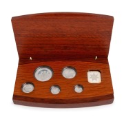 Five-piece platinum Koala proof Set for 2002,&nbsp;Multiculturalism commemorative issue, $5, $15, $25, $50, and $100 Dollars, all Gem Proofs in the original wooden case; numbered 046 of 250.
