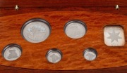 Five-piece platinum Koala proof Set for 2003,&nbsp;Australian Stories - The Arts commemorative issue, $5, $15, $25, $50, and $100 Dollars, all Gem Proofs in the original wooden case; numbered 028 of 200. - 2