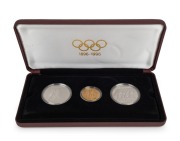 Greece: 1896-1996 Olympic Centennial Coin Programme - Series 5. 1996 cased proof set of 3 comprising of gold 20,000dr&nbsp; First Olympic Games, silver 1,000dr Runners and 1,000dr Wrestlers. With the 3 certificates of authenticity.&nbsp;&nbsp;