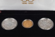 AUSTRIA: 1896-1996 Olympic Centennial Coin Programme - Series 4. 1995 cased proof set of 3 comprising of gold 1,000sch Zeus, silver 200sch Gymnast and 200sch Slalom Skier. With the 3 certificates of authenticity.&nbsp;&nbsp; - 2