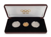 Greece: 1896-1996 Olympic Centennial Coin Programme - Series 5. 1996 cased proof set of 3 comprising of gold 20,000dr&nbsp; First Olympic Games, silver 1,000dr Runners and 1,000dr Wrestlers. With the 3 certificates of authenticity.&nbsp;&nbsp;